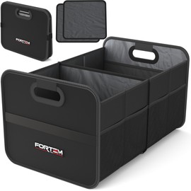 FORTEM Car Trunk Organizer, Collapsible Two Compartment Organizer, Foldable SUV & Truck Storage for Car Accessories for Women Men, Non Slip Bottom, Sturdy Side Walls, Strong Handles, 45L