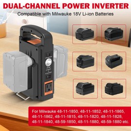 180W Power Inverter for Milwaukee M18 18V Battery, 2-Ports DC 18V to AC 110-120V Battery Inverter with Type-C Port, 1 USB Port, 1 DC 12V Port, LED Light for Camping Emergency(Tool Only)