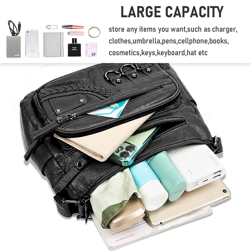 WITERY Crossboby Bag for Women - Soft PU Leather Multi-Pocket