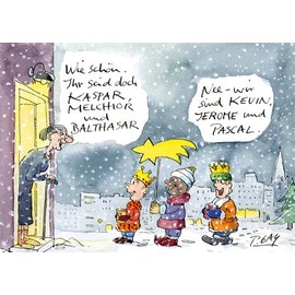 modern times Christmas postcard A6, Kevin, Jerome and Pascal, Cartoon Concept© Gaymann, Peter