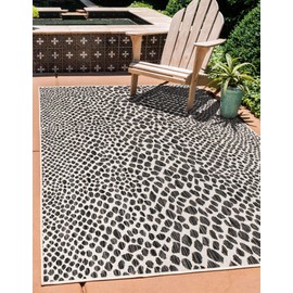 Unique Loom Outdoor Collection Area Rug - Cape Town (9' x 12' Rectangle, Black/ Ivory)