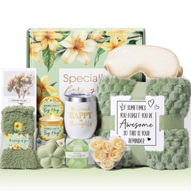 Birthday Gifts for Women Self Care Gifts, Vanilla Coconut Relaxing Spa Gifts Basket Bath Set Get Well Gifts Care Package Mothers Day Gifts for Mom Her Women Sister Friend Wife Grandma w/ Blanket