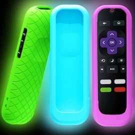 GMXT 3 Pack Remote Cover for Roku TV Remote Control, Battery Cover for TCL Hisense Roku TV Steaming Stick 4k 4K+ Roku Voice Remote, Universal Silicone Sleeve Case with Glow in The Dark (Blue/Green/Purple)
