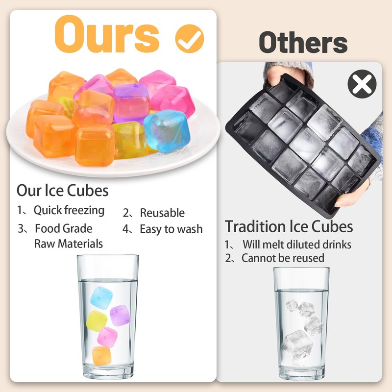 COIZYZZL Reusable Ice Cubes - Quick Freeze Clear Plastic Square
