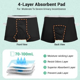 Carer Washable Incontinence Underwear for Children with Front Absorbent 90ML Cotton Reusable Boys Incontinence Underwear Breathable Kids Absorbent Leak Proof Briefs for Boy Age 4-18, 5 Pack, Medium