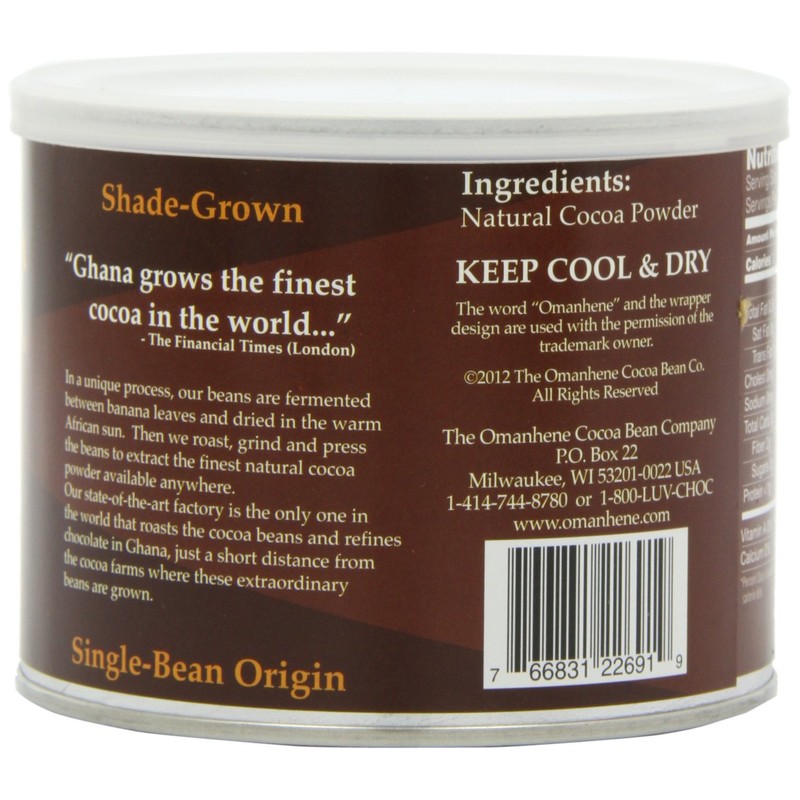 Omanhene All Natural, Single Origin Cocoa Powder, non-alkalized, 7 Ounce