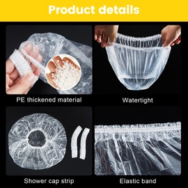 Pack of 100 Disposable Shower Caps, Shower Caps, Wide Thick Transparent Elastic Hair Shower Caps, Suitable for Women, Travel, Home Use