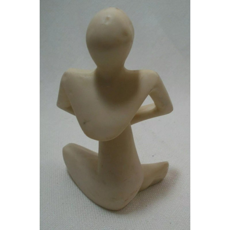 Unbranded Small Yoga Alabaster Figurine Meditation Pose 6.5" Tall Beige