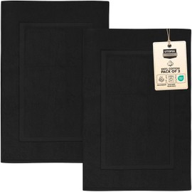 Utopia Towels Cotton Banded Rug, Bath Mats, Not a Bathroom Rug, 21 by 34 Inches, 100% Ring Spun Cotton, Highly Absorbent Shower Bathroom Floor Mat, Black, 2 Pack