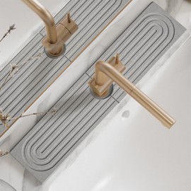 WADY Faucet Mat for Kitchen Sink, Kitchen Faucet Absorbent Mat - 23.6'' Long Diatomaceous Earth Splash Guard for Sink Faucet, Aesthetic Water Absorbing Stone Tray in The Modern Home (Grey)