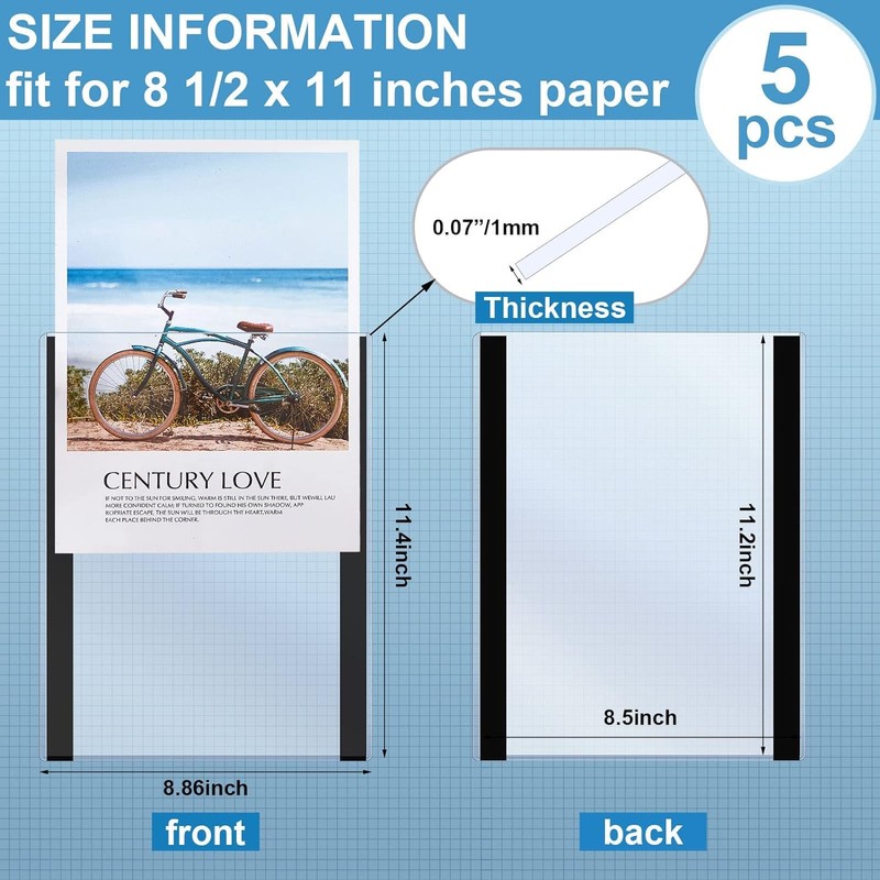 Walquicks Transparent Plastic Magnetic Document Holder, 5 Pack, 8.5 x