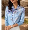 MAAYKOM Women's Printed Flowers Commercial Long Sleeved Casual Loose Lapel