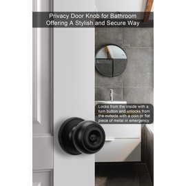 goldenwarm Black Interior Door Knobs, Matte Black Keyless Privacy Door Knob, Black Bedroom Door Knobs, Black Door Knobs Interior Bulk, Indoor Bathroom Door Knob(3 Pack, Matte Black)
