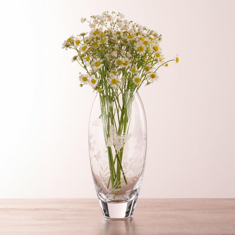 DIAMANTE Bud Vase 'Butterfly' - Small Hand Etched Crystal Vase