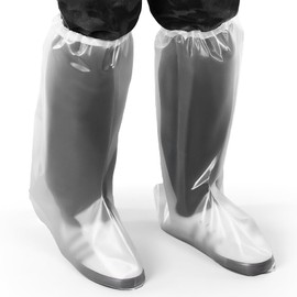 Wanmu 50 Pcs Shoe Covers Boot Covers Disposable Non-Slip Waterproof Shoe Cover, Tall Thicken 19'' Transparent Boot and Shoes Cover, Plastic Anti-Slip Overshoe for Men and Women