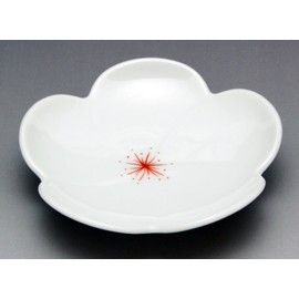 Arita Ware 96777 Koraku Kiln Plum Shaped Small Plate, Red Flower Thread
