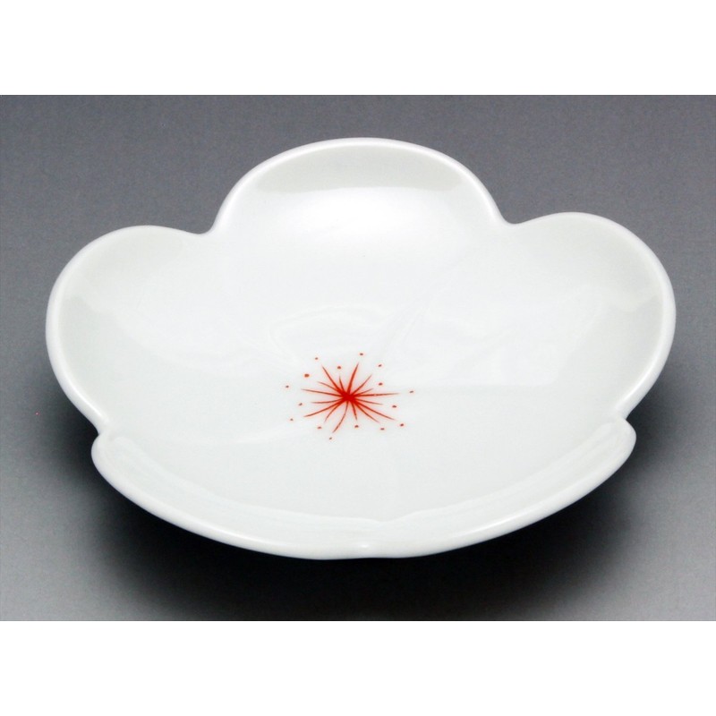 Arita Ware 96777 Koraku Kiln Plum Shaped Small Plate, Red