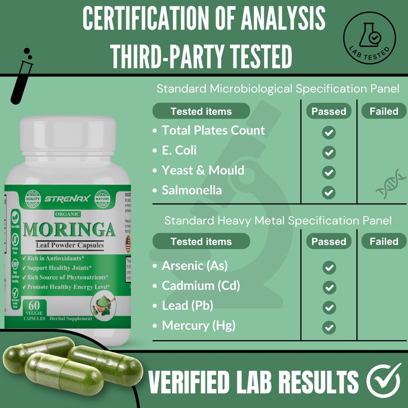 STRENAX STRENAX Organic Moringa Powder Capsules C Natural Dietary Supplement