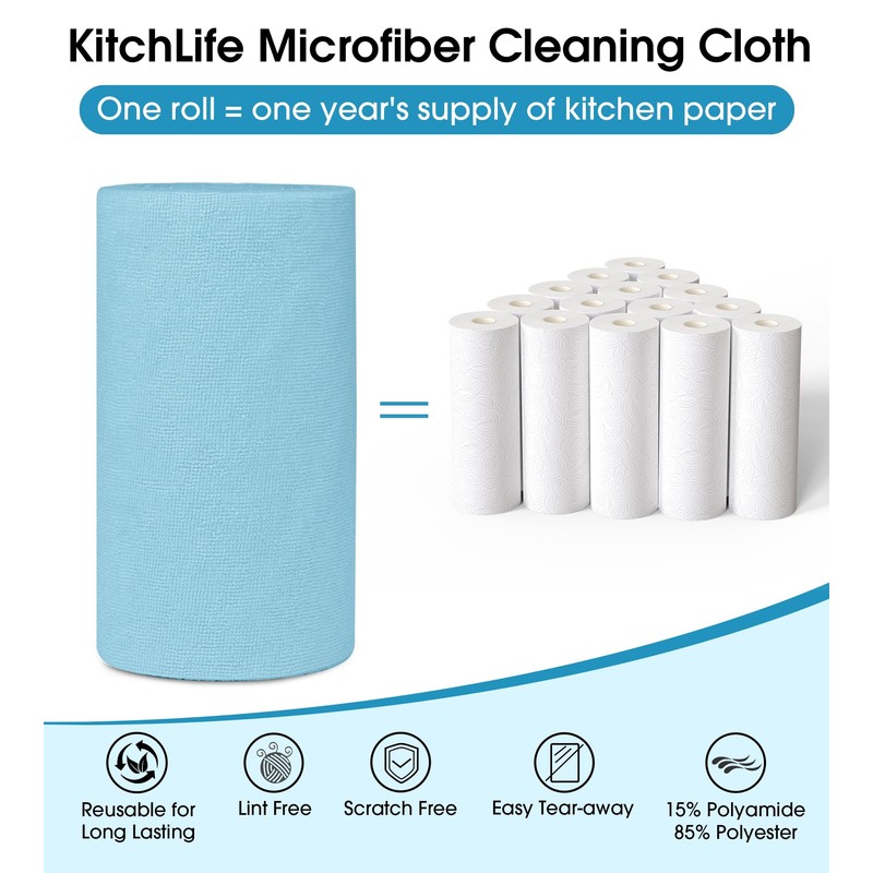 KitchLife Microfiber Cleaning Cloth Roll, 100 Pack - Tear-Away Microfiber