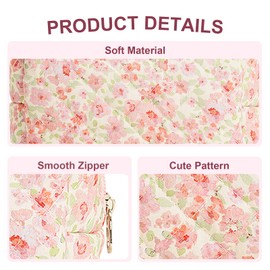 Quilted Makeup Bag Floral Cotton Make up Bag Puffy Coquette Makeup pouch Aesthetic Cute Travel Toiletry Bag for Women Girls