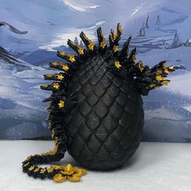 Black Cherry Bossom Dragons, 3D Printed Articulated Dragon with Dragon Egg, 12" Dual Color Dragon, Fidget Toy for Autism ADHD - Black Dragon (Black and Gold Dragon)