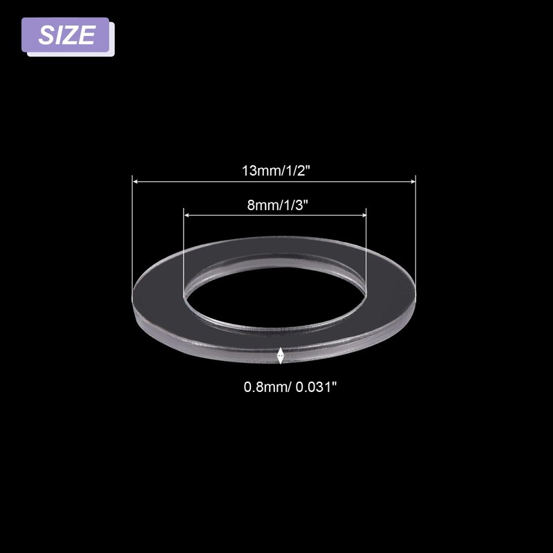 PATIKIL Nylon Flat Washers 8mm ID, 13mm OD, 0.8mm Thick