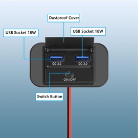 CERRXIAN 12V/24V RV USB Outlet Panel Wall Mount, 36W Dual Quick Charge QC3.0 USB-A Port Car Charger Socket with Button Switch, Waterproof Quick Charger Multi Port Power Adapter - 1Pack