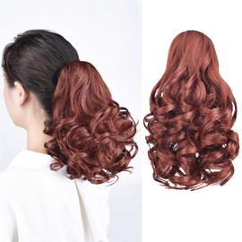 HSPCYGG Auburn Clip Ponytail Claw Dark Red Pony tails Extension Wavy 10" 3.5 OZ Synthetic Like Real Hair Fake Hairpieces Women Yaki Fluffy¬ Tangled