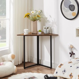 VECELO Corner Shelf, End/Side Tables Corner Computer Desk Storage Shelf for Small Space Triangle Steel Frame Corner Shelves with Metal Frame, Living Room, Bathroom, Brown 31.1"