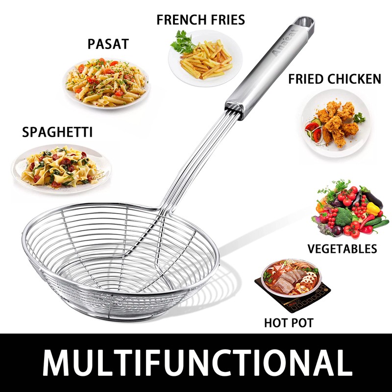 Anaeat Stainless Steel Spider Strainer Skimmer - Solid Kitchen Strainer