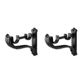 Tsnamay 2Pcs Double Curtain Rod Brackets Rod Holders,Black Retro Wall Mount Brackets for Window Curtains Rod Hangers with Adjustable Screw
