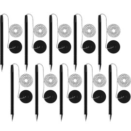 Outus 10 Pieces Secure Pen with Adhesive Chain and Security Pen Holder for Home Office Supplies(Black Ink)