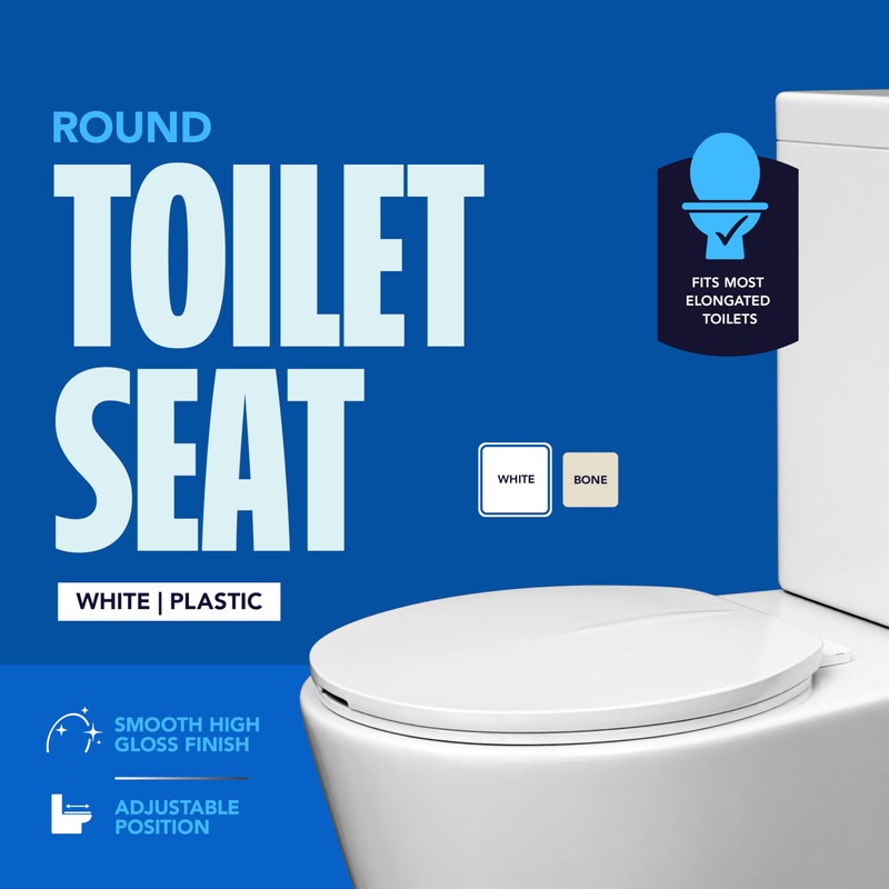 HIGHCRAFT Premium Round Toilet Seat with Adjustable Hinges - Molded