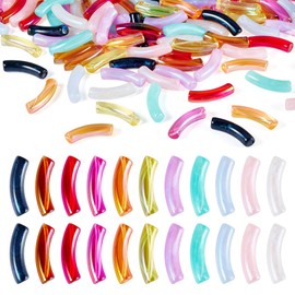 Spritewelry 110Pcs Acrylic Tube Beads Chunky Bamboo Tube Beads for Bracelets Curved Tube Beads Noodle Beads for Jewelry Making Necklace Crafts Kits 11 Colors