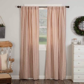 Market Place Red Ticking Stripe Panel Curtains, 84" Long, Set of 2 Panels, Farmhouse Style Drape Curtains in Brick Red & Natural Cream Stripes