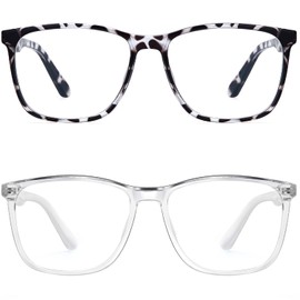 kunqun 2 Pack Blue-Light-Blocking-Glasses Men/Women Computer Reading Gaming TV Phones Glasses Blue Light Blocker Glasses Non Prescription (Douhua+Transparent)