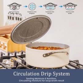 CookinCraze Stock Pot 4.5qt Dutch Oven with Lid (9.5") Nonstick Ceramic Coated Non-Toxic PFAS-Free Even Heat Distribution for Braising, Baking Bread & Soups, Compatible for All Cooktops(Induction/Gas/Electric) Oven Safe to 500°F (Cream)