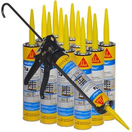 Sikaflex 1a Kit - One Component, Flexible, Non Sag, Polyurethane Concrete and Masonry Sealant for Vertical and Horizontal Surfaces, AWF PRO Caulk Gun, Sikaflex 1a 10 oz (White, Pack of 12)