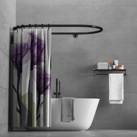 Oval Shower Curtain Rod, 43.3" x 25.5" Hoop Shape Aluminum Alloy Bathroom Shower Curtain Rod for Clawfoot & Free Standing Tubs (Black)