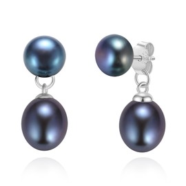 YAMI Pearl Drop & Dangle Earrings, Saltwater Cultured Black Pearl Baroque, 925 Sterling Silver Earrings, Hypoallergenic Earrings, Jewelry Gifts for Women, 2 Ways to Wear