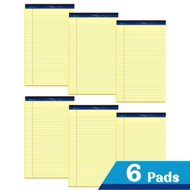 WritePads Legal Pad 8.5"x14" Note Pad,Wide Ruled Writing Pad,Canary Paper,6 Pack,50 Sheets Per Pad,Micro perforated Notepad,Made in the USA