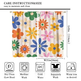 JESTRONRY Cute Retro Flower Curtains, 60s 70s Vintage Daisy Boho Funky Hippie Colorful Floral Room Darkening Door Window Rod Pocket Curtain for Living Room Bedroom Home Decor 42x45in