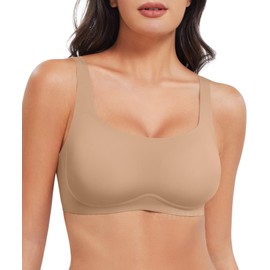 YEOREO Womens Everyday Bra Scoop Wireless Bralette No Underwire Corriney Full Coverage Push Up Bra, Khaki, Large