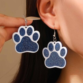 Vacaonio Large Acrylic Paw Print Dangle Earrings Animal Paw Earrings Silver Blue Paw Earrings Cute Cat Dog Paw Print Earrings Large Puppy Paw Drop Earrings Jewelry for Women