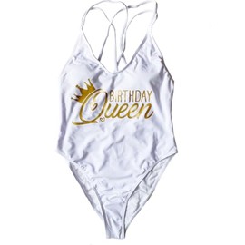 ShiFeiErWFC Fifty Birthday Swimsuit for Women Birthday Queen Bathing Suit Birthday Party (XX-Large birthdayqueen White GD)