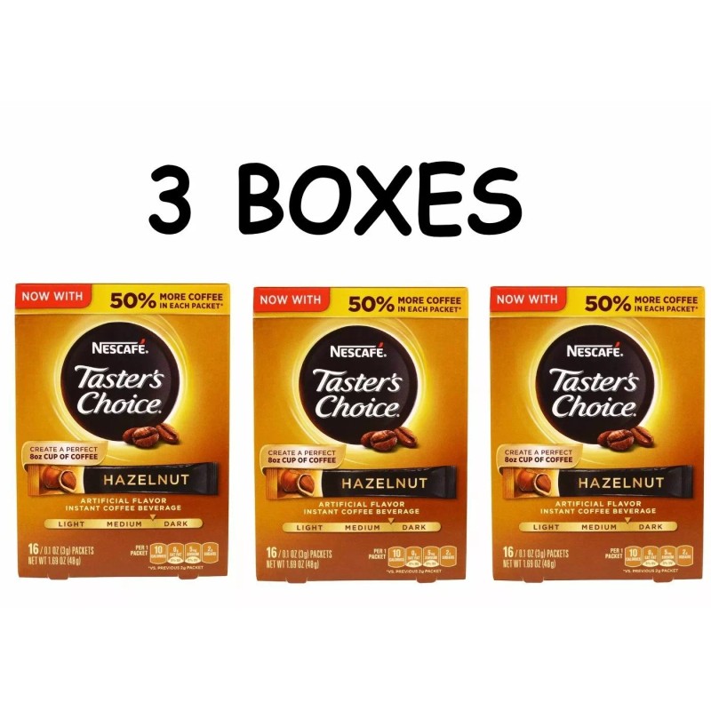 Nescafe, Taster's Choice, Instant Coffee, Hazelnut, 3 Boxes, 16 Packets