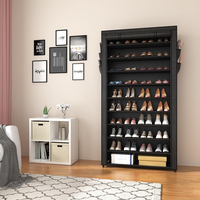 ROJASOP 10 Tier Shoe Rack with Covers,Large Capacity Stackable Tall