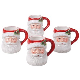 Magic of Christmas Santa 3D 14oz Ceramic Mugs, Set of 4 – Sculpted Holiday Coffee, Tea, Cocoa Cups, Handwash, Festive Christmas Tableware