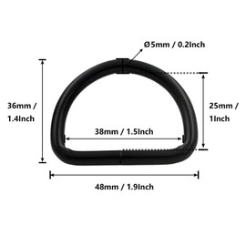 BIKICOCO Metal D-Rings Round Buckle, 1-1/2 x 1 Inch Non-Welded for Webbing Sewing DIY - Black - Pack of 10