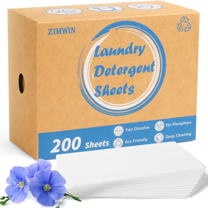Laundry Detergent Sheets 200 Sheets, Fragrance-Free, Eco-Friendly, Plastic-Free, Hypoallergenic, Liquidless